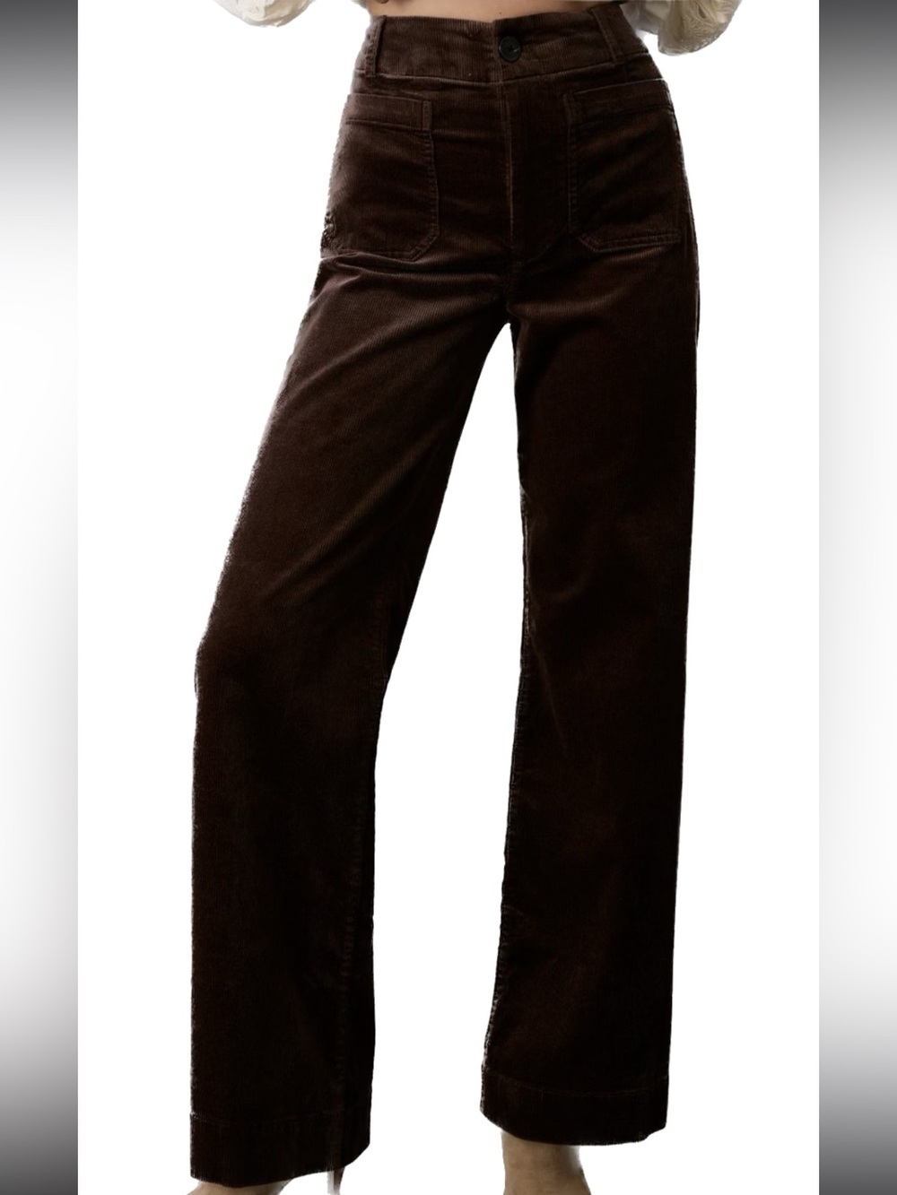 Maeve The Colette Full Length Wide Leg Corduroy Pants in Dark Mink, 25